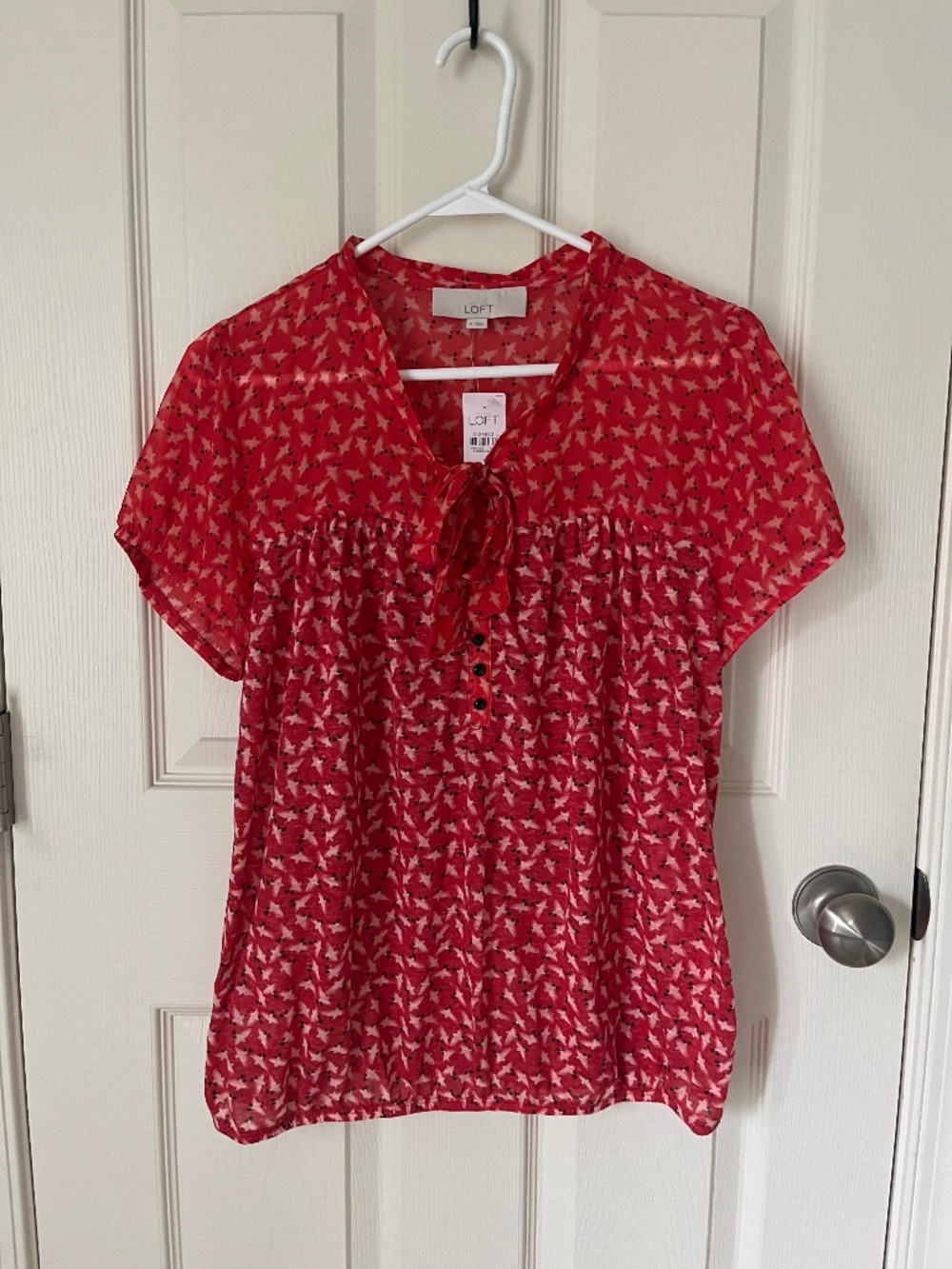 LOFT red bird blouse
